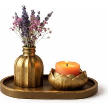 Mireva Lotus Tealight Mumluk ve Mini Vazo Seti – Dekoratif Tepsi Üzerinde Altın Renk Mumluk Seti, Masa &amp; Sehpa Ev Dekoru, Meditasyon ve Spa Dekorasyonu