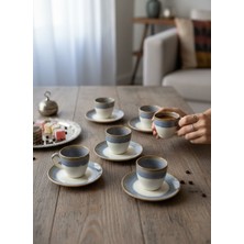 Luna Cucina Porselen 6 Kişilik Türk Kahve Fincan Seti Mavi Akıtma Luna