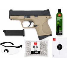 We Small Bırd Tan Airsoft Greengas, BB ve Koruyucu Gözlük,Hedef Kağıdı Hediyeli
