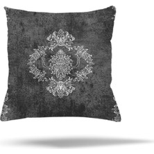 Yaprak Desenli Kelebekli Gizli Fermuarlı Yastık Kılıfı Kırlent Kılıfı Koltuk Yastık Kılıfı Koyu Gri 45 x 45