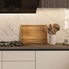 F&S WoodArt Ahşap Meşe El Yapımı Oluklu Kesme Sunum Steak Et Doğrama Tahtası 39 cm