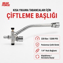 Robeve Bear Force Kısa Basınçlı Yıkama Tabancası Çiftleme Başlığı | 1/4” Quick Plug Hızlı Bağlantı | Köpük Aparatı ve Durulama Geçiş Vanası | Paslanmaz Çelik | 220 Bar / 3200 Psı Basınç Dayanımı