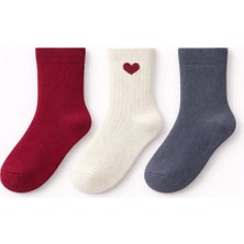 Solde Socks 3’lü Set Bebek Pamuklu Günlük Çorap – Düz Renk & Kalp Detaylı, Kaliteli