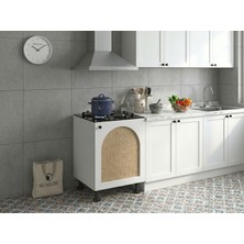 Kenz Life Kenzlife Ocak Dolabı Kamuran Mat Beyaz 85*60*56 Jut Oval Kapak Mdf Gövde Arkalıksız