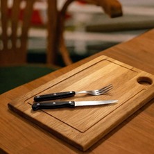 F&S WoodArt Meşe Ağacı - Doğal Ahşap - El Yapımı Oluklu Steak Et Kesme Doğrama Sunum Tahtası