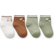 Solde Socks 4’lü Bebek Pamuklu Günlük Çorap – Çizgili & Figürlü, Kaymaz Tabanlı, Kaliteli