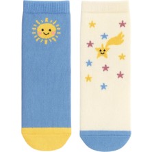 Solde Socks 2 Çift Pamuklu Kaymaz Taban Bebek Çorabı – Yıkamada Bozulmayan Güneş & Kayan Yıldız Desen Set