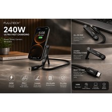 İkel Elektro Fulltech 240W Usb-C Şarj Kablosu ve Telefon Standı | Pd3.1 Süper Hızlı Şarj | Katlanabilir Stand |