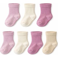 Solde Socks 7’li Set Bebek Pamuklu Günlük Çorap – Düz Renk (Açık/koyu Lila, Bej, Krem), Kaliteli