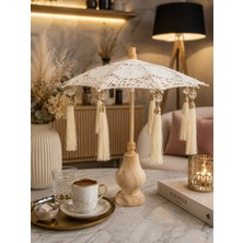 AGBTREND Krem Renkli Dantel Bali Sunum Şemsiyesi 34x30cm Dekoratif El Yapımı Şemsiye