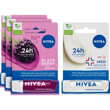 Dudak Bakım Kremi 24 Saat Nem Doğal Yağlar ile Gün Boyu Bakımı Böğürtlen Kokusu 4.8 gr X3 Med Repair Dudak Bakım Kremi 24 Saat Nem Çatlamış Dudak Bakım Spf 15 4 8 ml