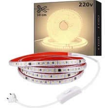SB-6508 LED Şerit, Beyaz ve Gün Işığı Şerit LED Işık 120 Led, Silikonlu 10 cm Kesilebilir, Aç Kapat Butonlu Fişli, Tak Çalıştır Gizli Tavan Işık Bandı Mutfak Tezgah (Gün Işığı, 5 Metre)