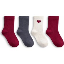 Solde Socks 4’lü Set Bebek Pamuklu Günlük Çorap – Kalp Desenli & Düz Renk, Kaliteli