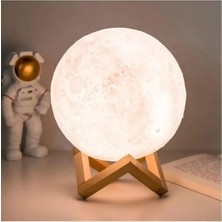 Dolunay Ay 3D Işıklı Standlı Pilli Dekoratif Gece Lambası Hediyelik Küre LED 15 cm