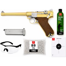 We P08 6" Altın Luger Goldengreengas, Bb ve Koruyucu Gözlük,hedef Kağıdı Hediyeli