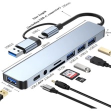 Heartz 8 In 1 USB Hub Usb-C & USB 3.0 Çoklayıcı | Sd/tf Kart Okuyucu | 3.5mm Ses | Usb-C Data | Macbook, Laptop ve Tablet Uyumlu