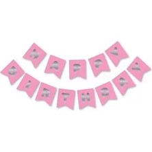 Partyy Bag Pembe Yazılı Happy Birthday Yazılı Banner Set