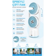 Milena Life Spreyli Çift Başlıklı Şarjlı Mini Vantilatör, USB Şarjlı Taşınabilir Fan, Sessiz Soğutucu Sprey Mist Fan, Ev Ofis Yaz Serinletici