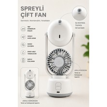 Milena Life Spreyli Çift Başlıklı Şarjlı Mini Vantilatör, USB Şarjlı Taşınabilir Fan, Sessiz Soğutucu Sprey Mist Fan, Ev Ofis Yaz Serinletici