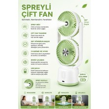 Milena Life Spreyli Çift Başlıklı Şarjlı Mini Vantilatör, USB Şarjlı Taşınabilir Fan, Sessiz Soğutucu Sprey Mist Fan, Ev Ofis Yaz Serinletici