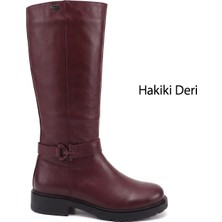 Gönderi(r) Kadın Bordo Antik  Fermuarlı Kalın Topuklu Hakiki Deri Çizme