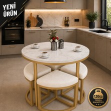 Edmonda Ev Aksesuar Alara 90 cm Çap Siyah Metal Yuvarlak Yemek Masası Takımı 4 Kişilik Balkon Masası Takımı Mutfak Masası