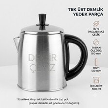 Demir Çeyiz Paslanmaz Çelik Çay Makinesi Üst Demliği Siyah El Yakmaz Kulplu 18/10