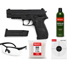 We F226 Raıl Siyah Airsoft Greengas, Bb ve Koruyucu Gözlük,hedef Kağıdı Hediyeli