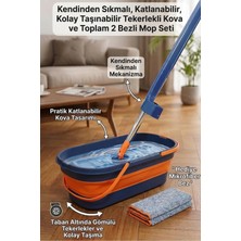 Premini Pratik Kendinden Sıkmalı Mop ve Tekerlekli Kovalı Set, Yedek Bez Hediyeli