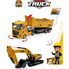 Berattoys 2li Set Iş Makinaları Oyuncak Kamyon Kepçe 30 cm Kırılmaz Iş Araçları Inşaat Set Ekskavatör