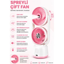 Milena Life Spreyli Çift Başlıklı Şarjlı Mini Vantilatör, USB Şarjlı Taşınabilir Fan, Sessiz Soğutucu Sprey Mist Fan, Ev Ofis Yaz Serinletici