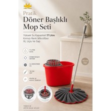 Premini Pratik Döner Başlıklı Mikrofiber Mop Seti, 17L Su Kapasiteli, Kırmızı