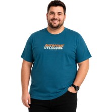 Battal Moda Erkek Büyük Beden Petrol Bisiklet Yaka Kısa Kollu Overcome Tişört 3xl-4xl-5xl-6xl