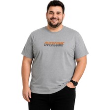 Battal Moda Erkek Büyük Beden Melanj Gri Bisiklet Yaka Kısa Kollu Overcome Tişört 3xl-4xl-5xl-6xl