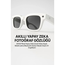 Teknoparkx Beyaz Aı Akıllı Gözlük No 22 Kameralı Bluetooth Birinci Şahıs Çekim Kamera Mikrofon ve Hopa
