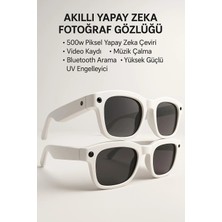Teknoparkx Beyaz Aı Akıllı Gözlük No 21 Kameralı Bluetooth Chatgpt Destekli Yapay Zeka Çeviri ve Sesli A