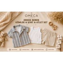 Omeca Concept Erkek Bebek Gömlek Şort Atlet Takımı 3'lü Yazlık Pamuklu Bebek Takımı