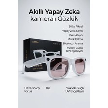 TKÇ Beyaz Aı Akıllı Gözlük No 24 Kameralı Bluetooth Fotoğraf Video Ses Kaydı ve Kablosuz Bağlan