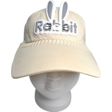 Spteks 2-8 Yaş Unisex Çocuk Açık Bej Renk Rabbit Yazı Figürlü Rahat Yazlık Vizör Şapka