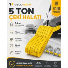 Velonova 5 Ton Çekme Halatı 3 Metre 5 cm 2 Adet Omega Kilitli Çelik Mapa Ce Belgeli %100 Polyester Araç Kurtarma Halatı Sarı