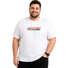Battal Moda Erkek Büyük Beden Beyaz Bisiklet Yaka Kısa Kollu Overcome Tişört 3xl-4xl-5xl-6xl