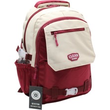 Bevitton Çok Bölmeli Bej-Bordo Okul Sırt Çantası Unisex Okul Çantası 26011