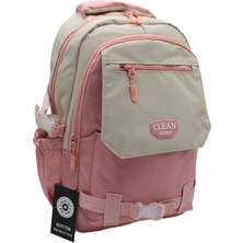 Bevitton Çok Bölmeli Bej-Pudra Okul Sırt Çantası Unisex Okul Çantası 26011