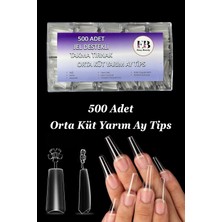 Easy Beauty 500 Adet Orta Küt Jel Destekli Yarım Ay Protez Tırnak Uzatma Tips Özel Saklama Kutusunda