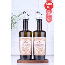 EA Home Concept Ahşap Stantlı Cam Rustik Zeytinyağı ve Ayçiçek Yağı Cam Şişe Seti 500 ml Yağdanlık Seti
