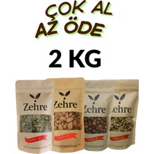 Zehre Büyük Boy 4'lü - 500 gr Çiğ Kabak Çekirdeği Içi + 500 gr Çiğ Badem Içi + 500 gr Çiğ Fındık Içi + 500 gr Ceviz Içi