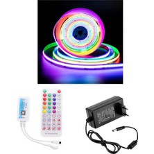 Powerr Led Aydınlatma 5 Metre 12 Volt 12MM Iç Mekan 720 Ledli Argb Pixel Cob LED SP611E Bluetoothlu Sese Duyarlı Tek Çıkış Kumanda 5A Priz Tipi Plastik Trafo Set