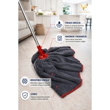 Premini Mega Boy Gri Mikrofiber Paspas Mop Yedek Ucu, Yüksek Emici, Çizmez, Lüks Kalite