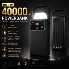 Airstorr INT-P04 40000MAH Powerbank Dahili 4 Kablo Pd 22.5W Hızlı Şarj LED Kamp Lambalı Taşınabilir Şarj Cihazı