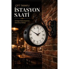 Siyah Metal Çift Taraflı Istasyon Saati 36 cm Retro Duvar Saati Dekoratif Saat